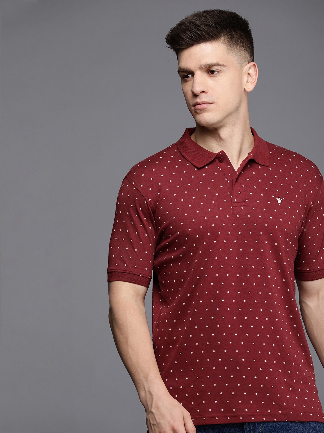 

Louis Philippe Printed Polo Collar Pure Cotton T-shirt, Maroon