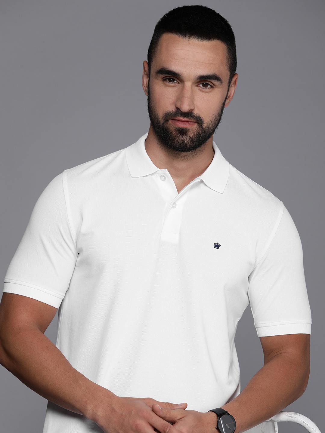 

Louis Philippe Solid Polo Collar Casual T-shirt, White