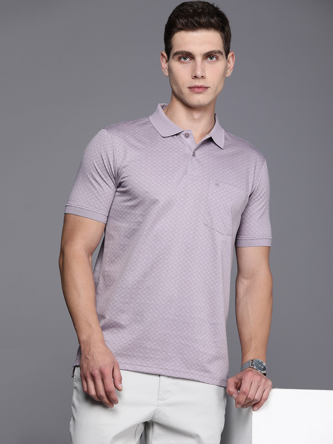 

Louis Philippe Printed Polo Collar Pure Cotton Pockets T-shirt, Purple