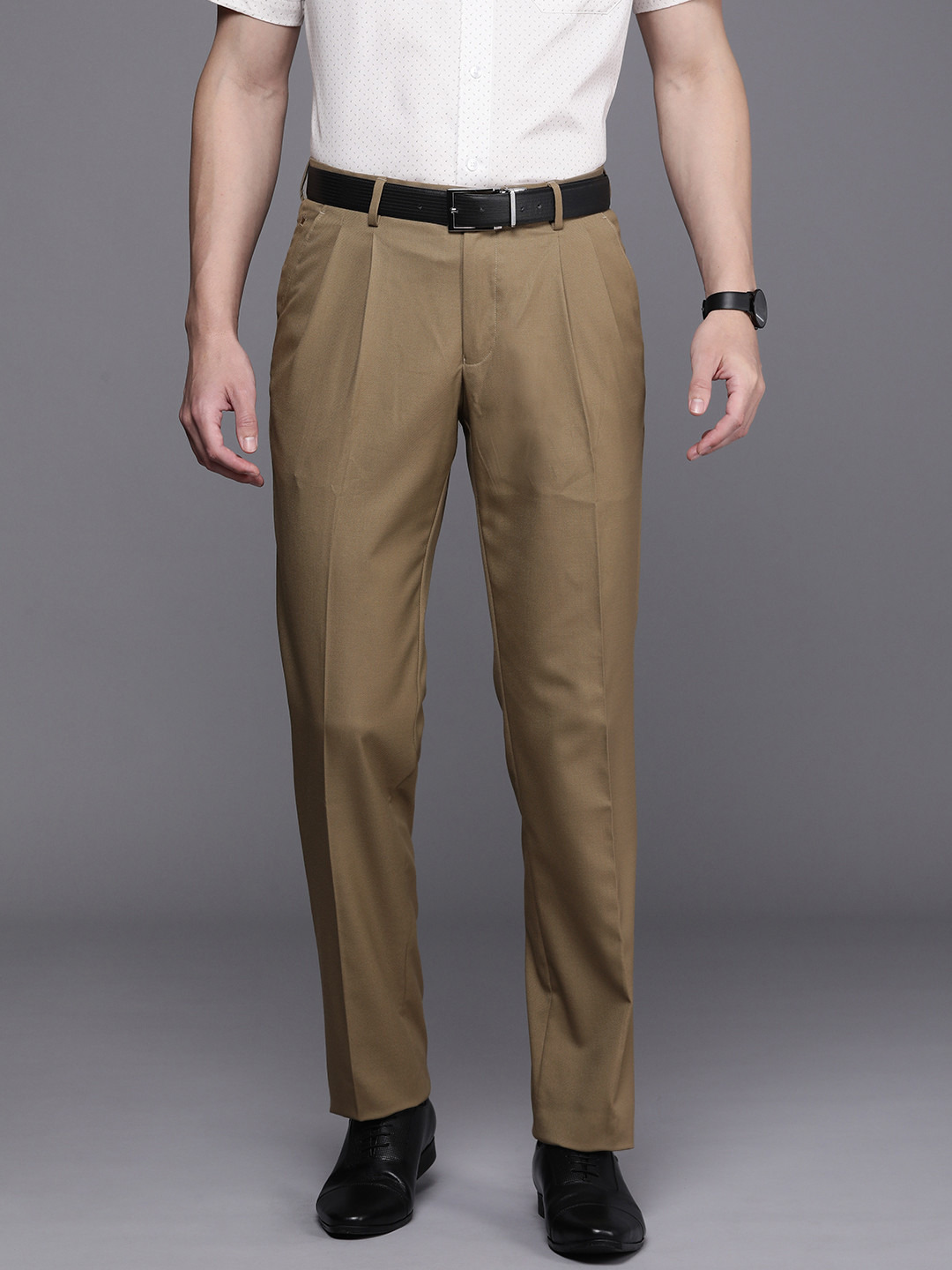 

Louis Philippe Men Textured Formal Trousers, Beige