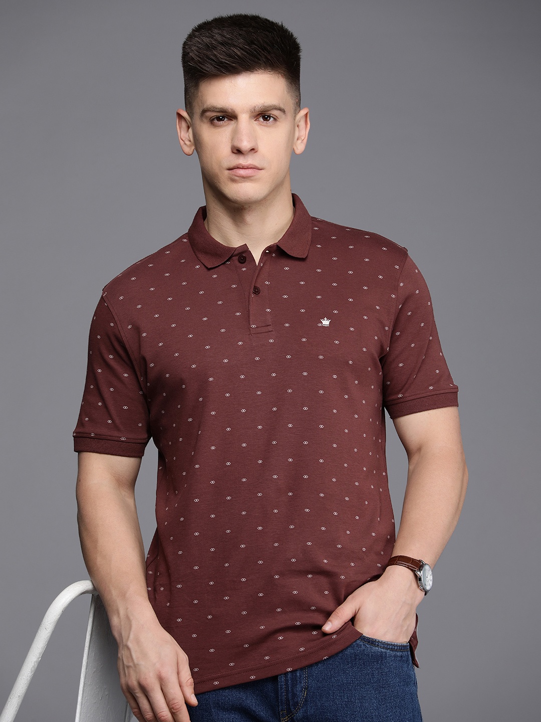 

Louis Philippe Printed Polo Collar Pure Cotton T-shirt, Maroon