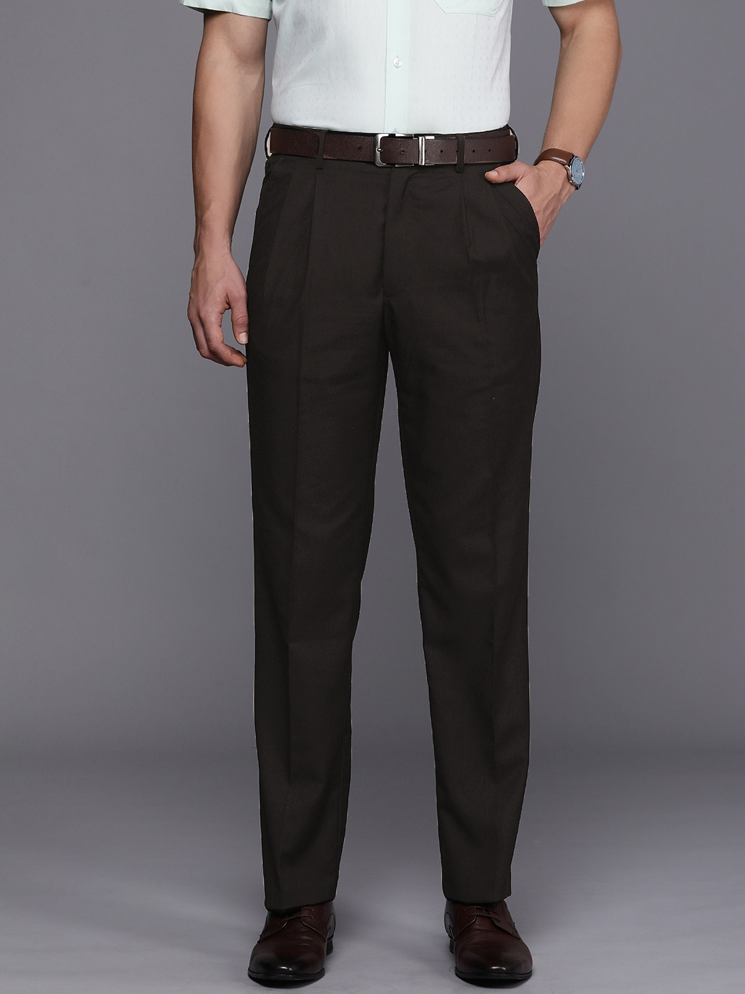 

Louis Philippe Men Solid Classic Fit Formal Trousers, Brown