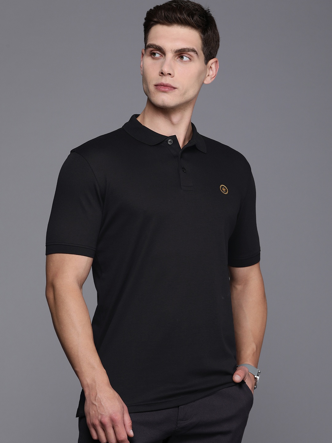 

Louis Philippe Polo Collar Pure Cotton T-shirt, Black