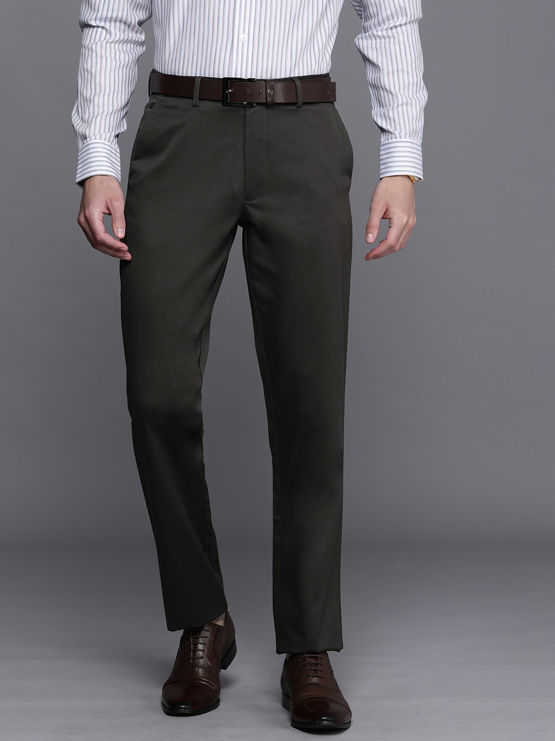 

Louis Philippe Men Regular Fit Solid Mid-Rise Formal Trousers, Charcoal