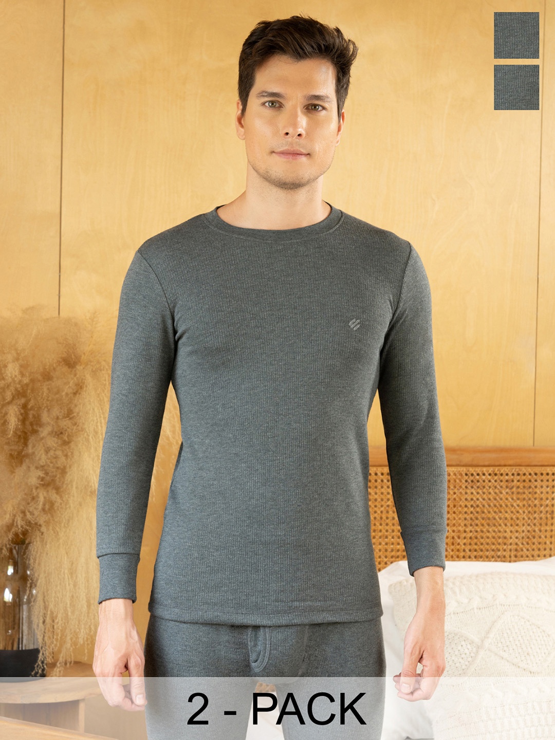 

ONN Men Pack Of 2 Pure Cotton Thermal Tops, Black