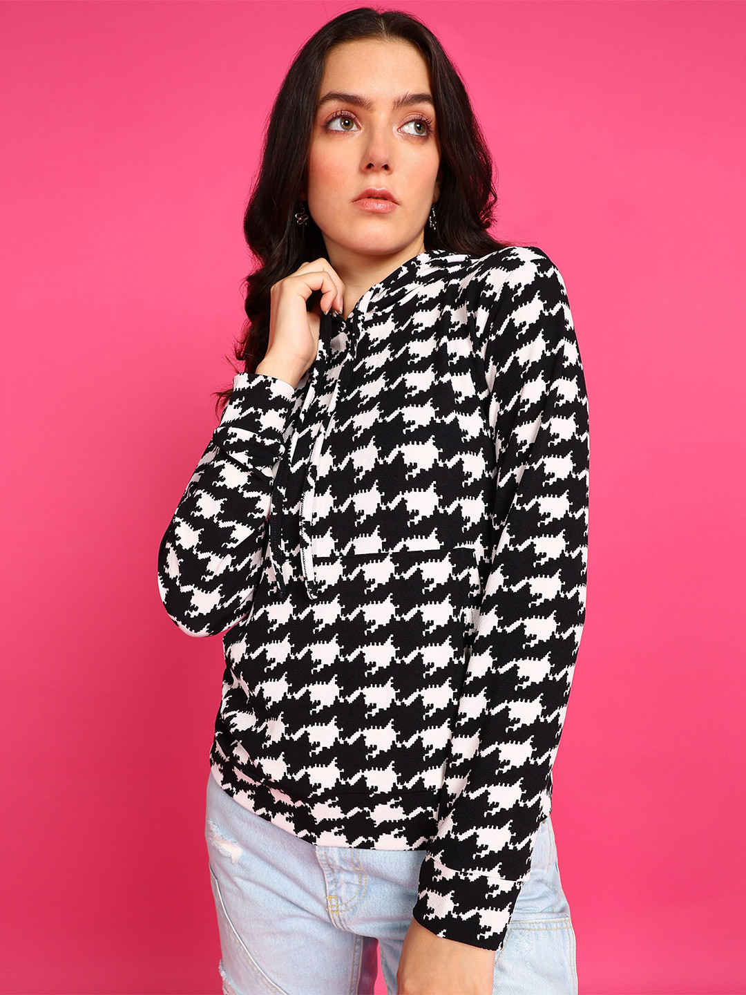 

Popwings Geometric Printed Hooded Pullover, White