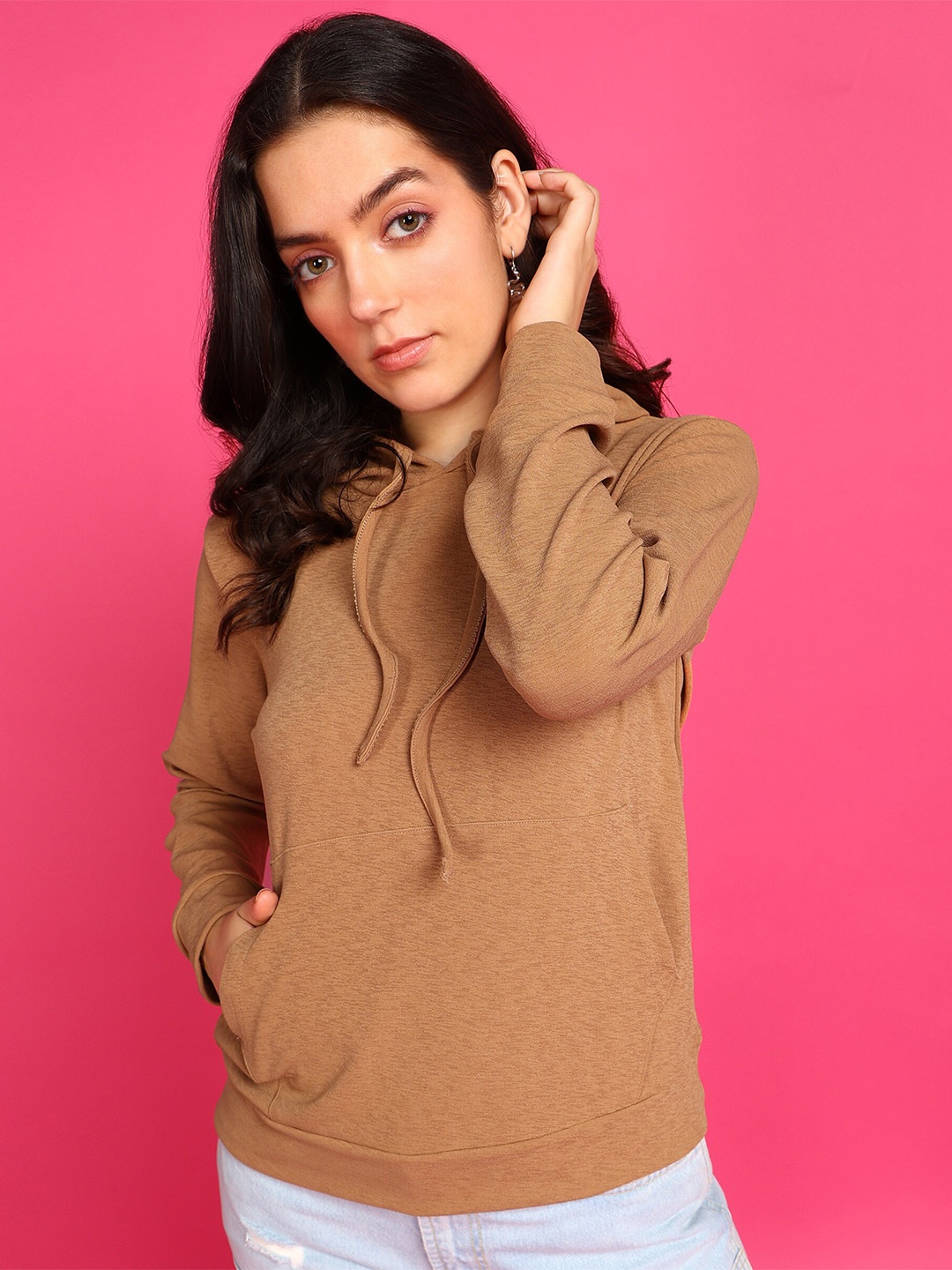 

Popwings Hooded Pullover Sweatshirt, Camel brown