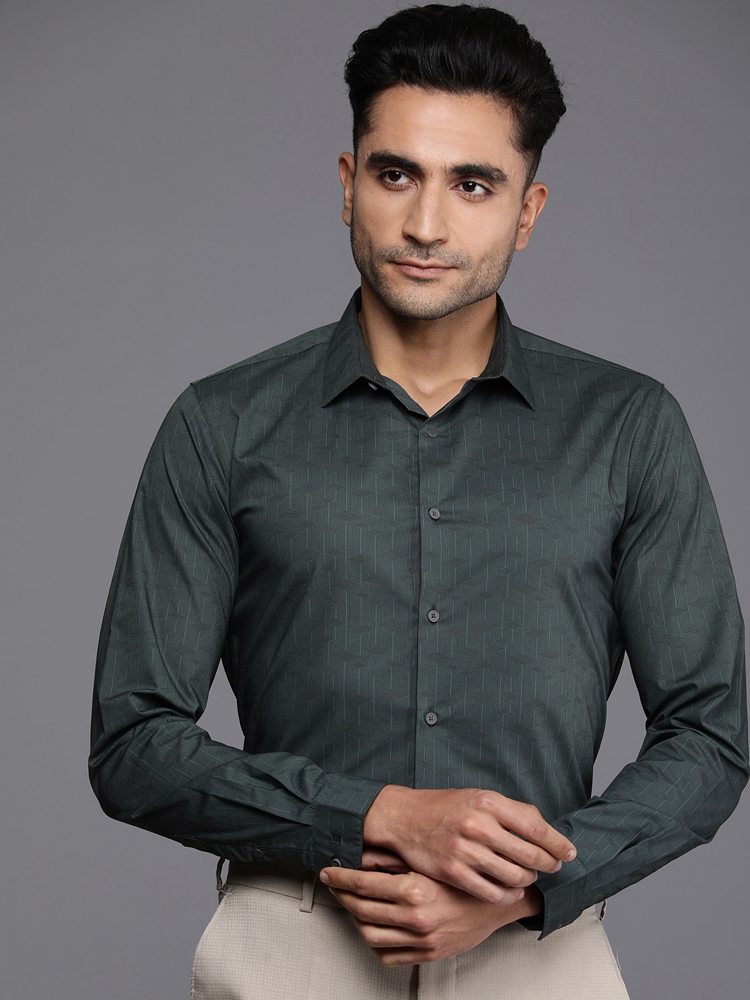 

Louis Philippe Ath.Work Super Slim Fit Self Design Formal Shirt, Charcoal