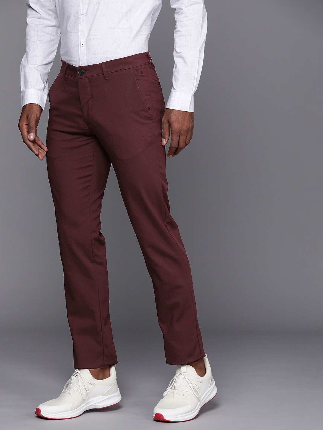 

Louis Philippe Ath.Work Men Tapered Fit Low-Rise Chinos Trousers, Maroon