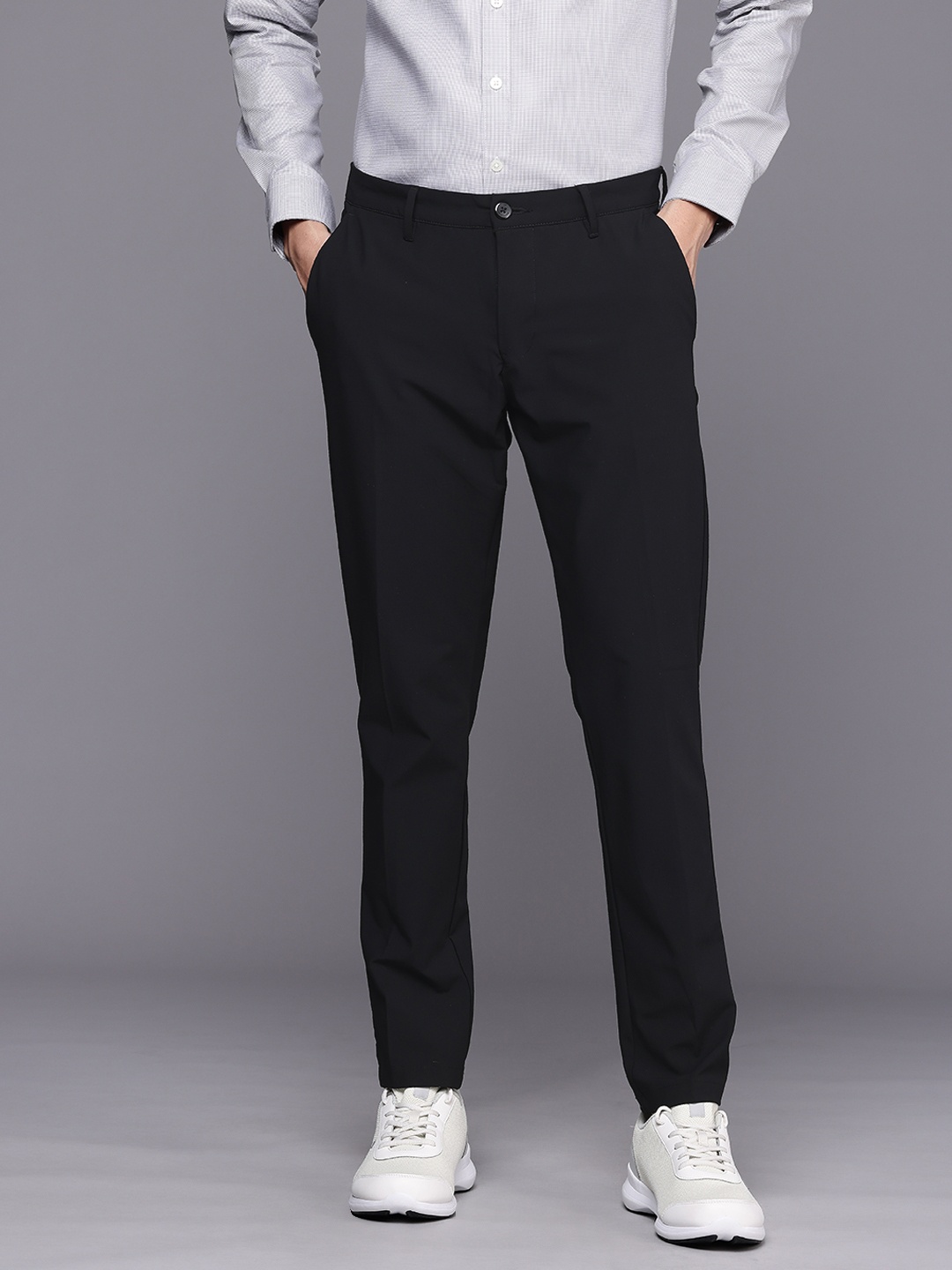 

Louis Philippe Ath.Work Men Comfort Tapered Fit Semiformal Trousers, Black