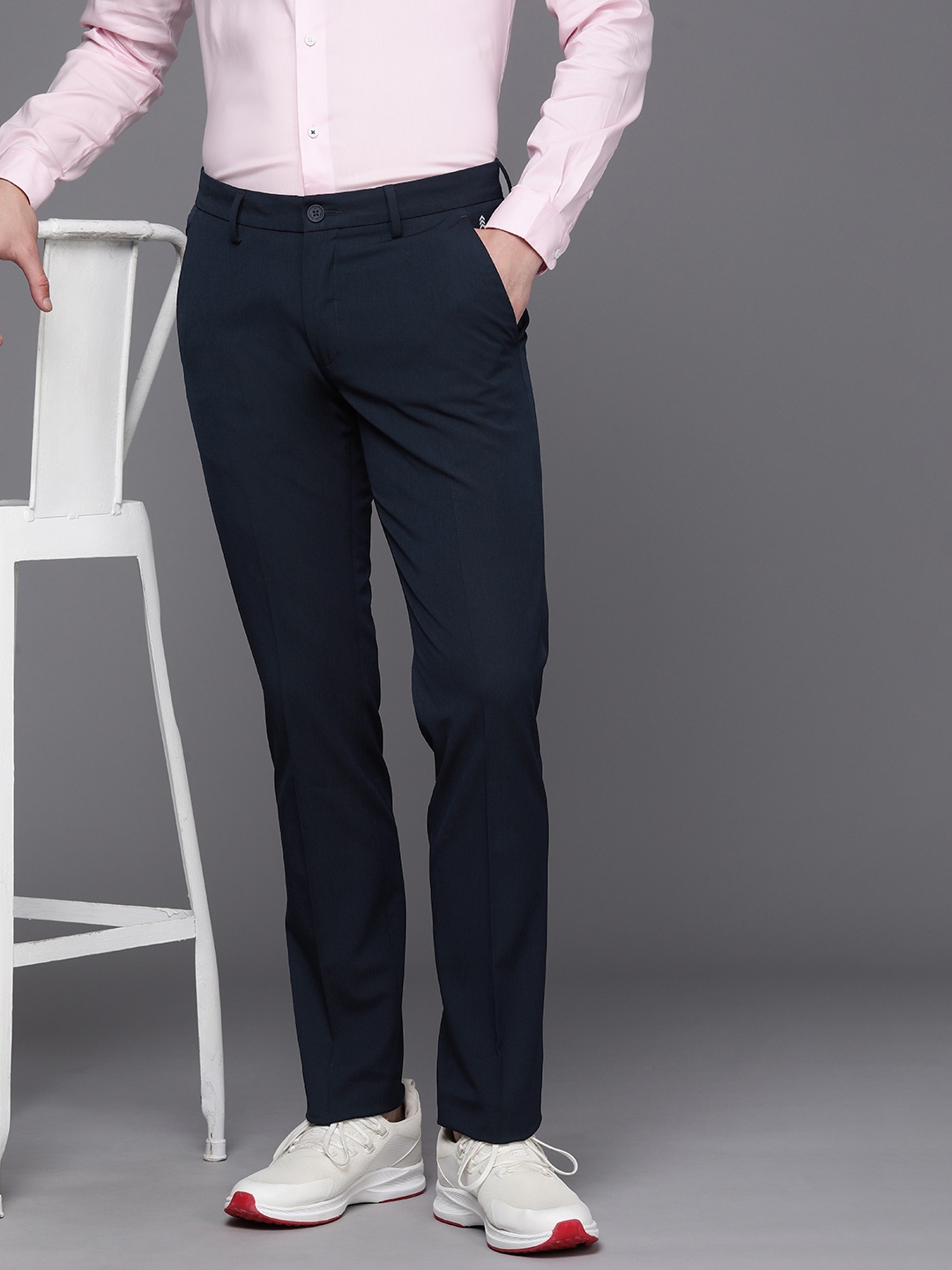 

Louis Philippe Ath.Work Men Tapered Fit Smart Casual Trousers, Navy blue