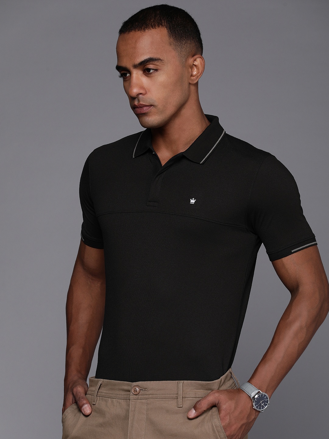 

Louis Philippe Ath.Work Solid Polo Collar Slim Fit T-shirt, Black