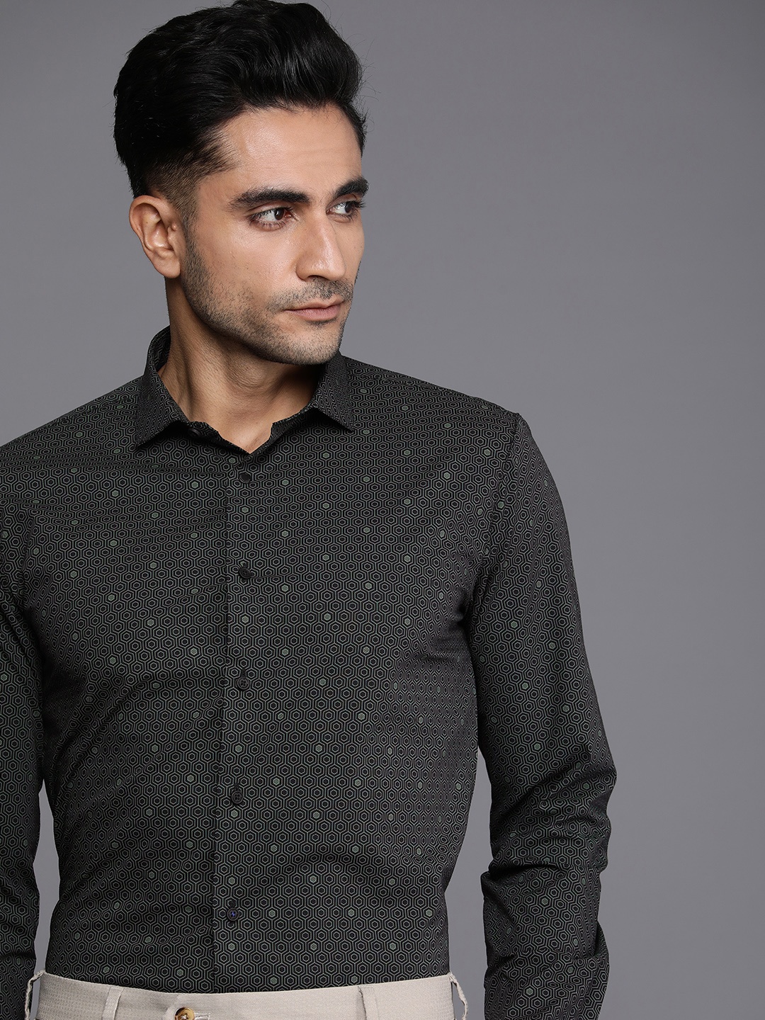 

Louis Philippe Ath.Work Super Slim Fit Opaque Printed Formal Shirt, Black