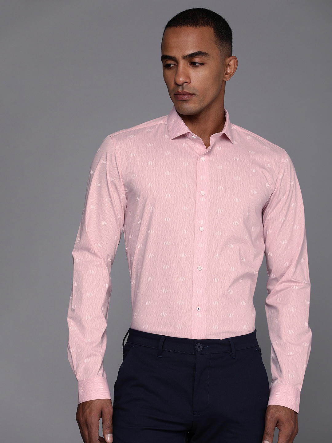 

Louis Philippe Ath.Work Super Slim Fit Geometric Printed Formal Shirt, Pink