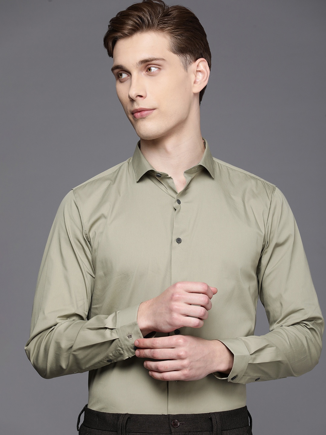 

Louis Philippe Ath.Work Men Super Slim Fit Opaque Formal Shirt, Olive