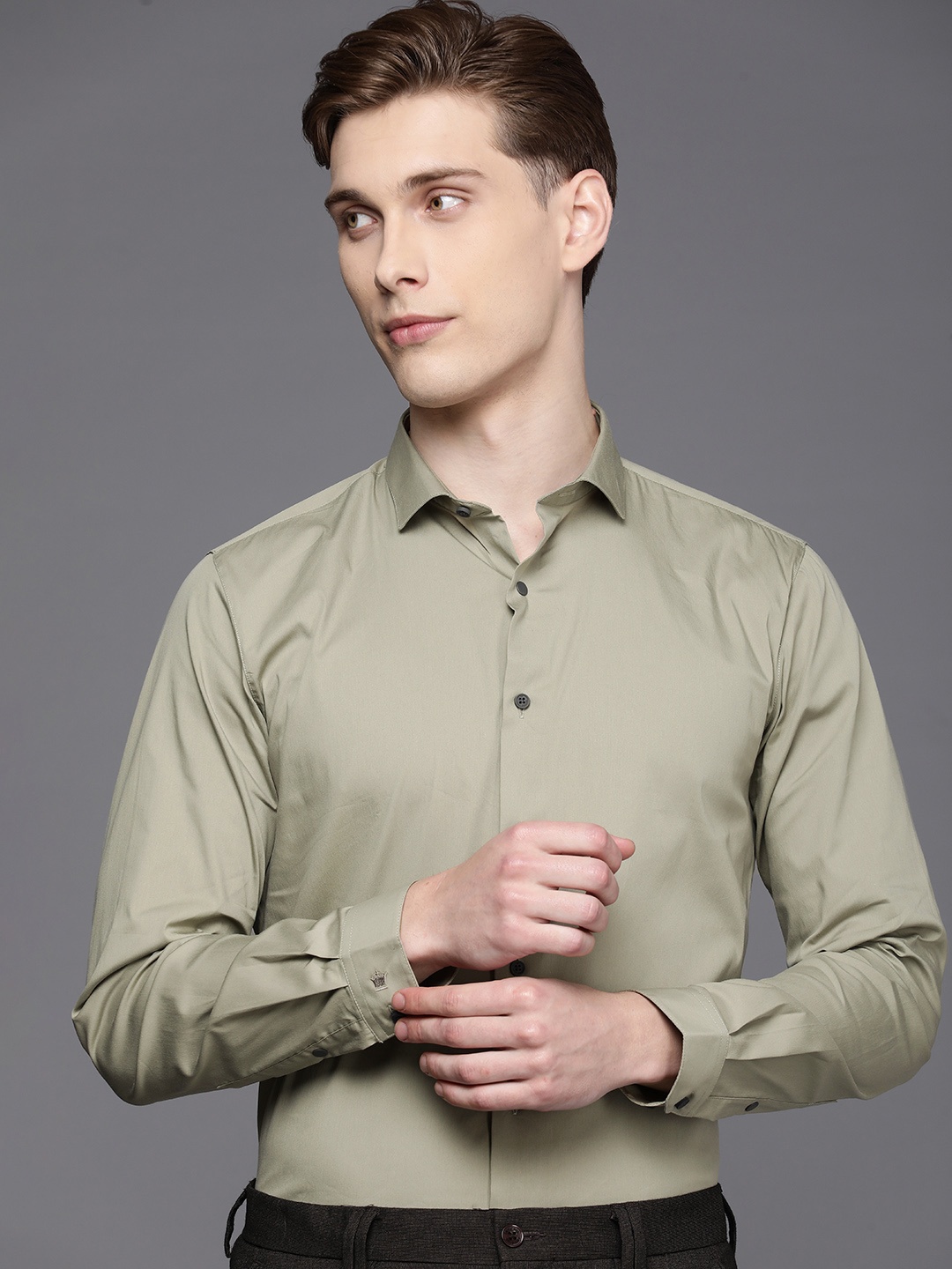 

Louis Philippe Ath.Work Super Slim Fit Opaque Semiformal Shirt, Olive