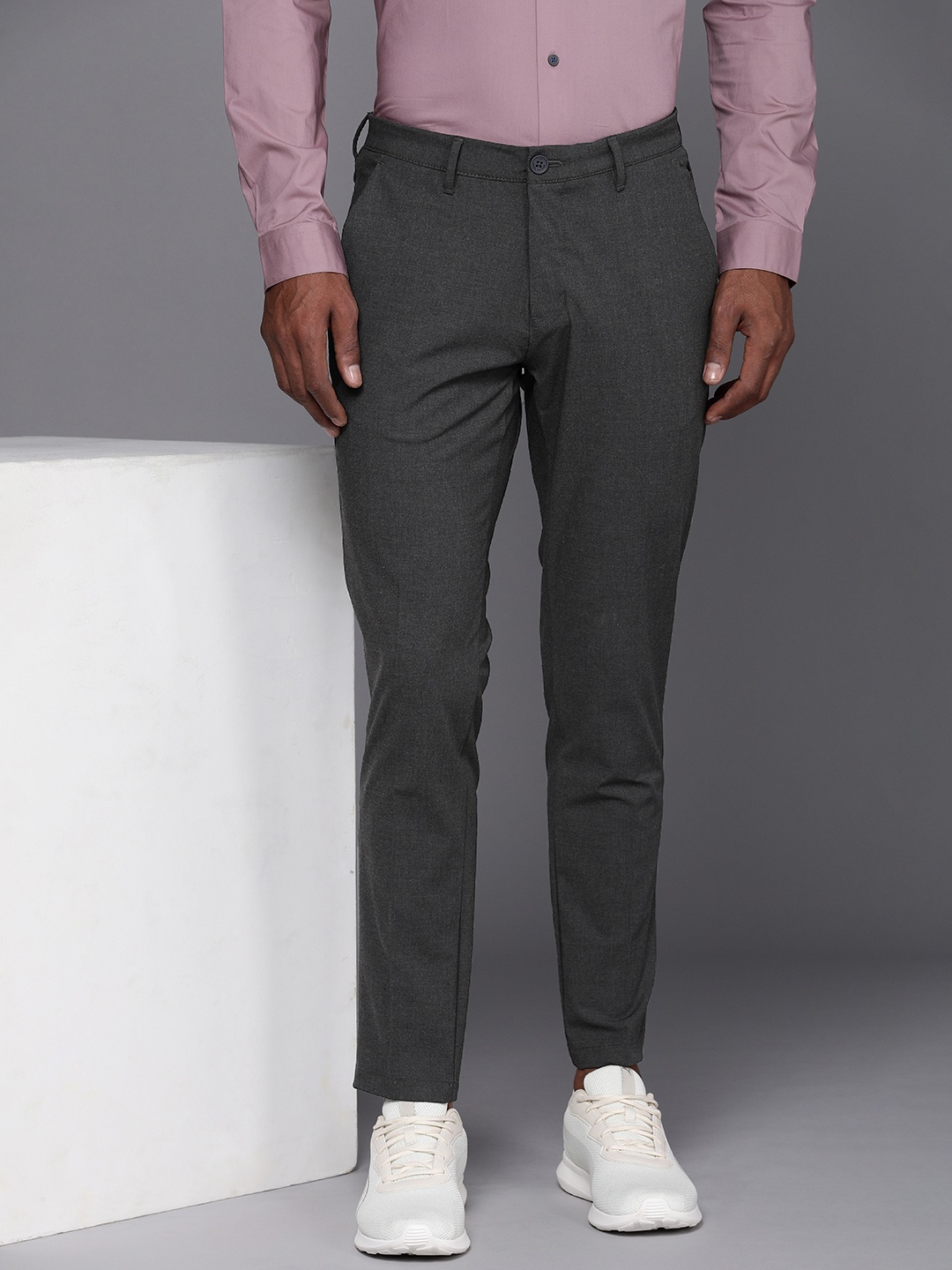 

Louis Philippe Ath.Work Men Comfort Tapered Fit Trousers, Charcoal