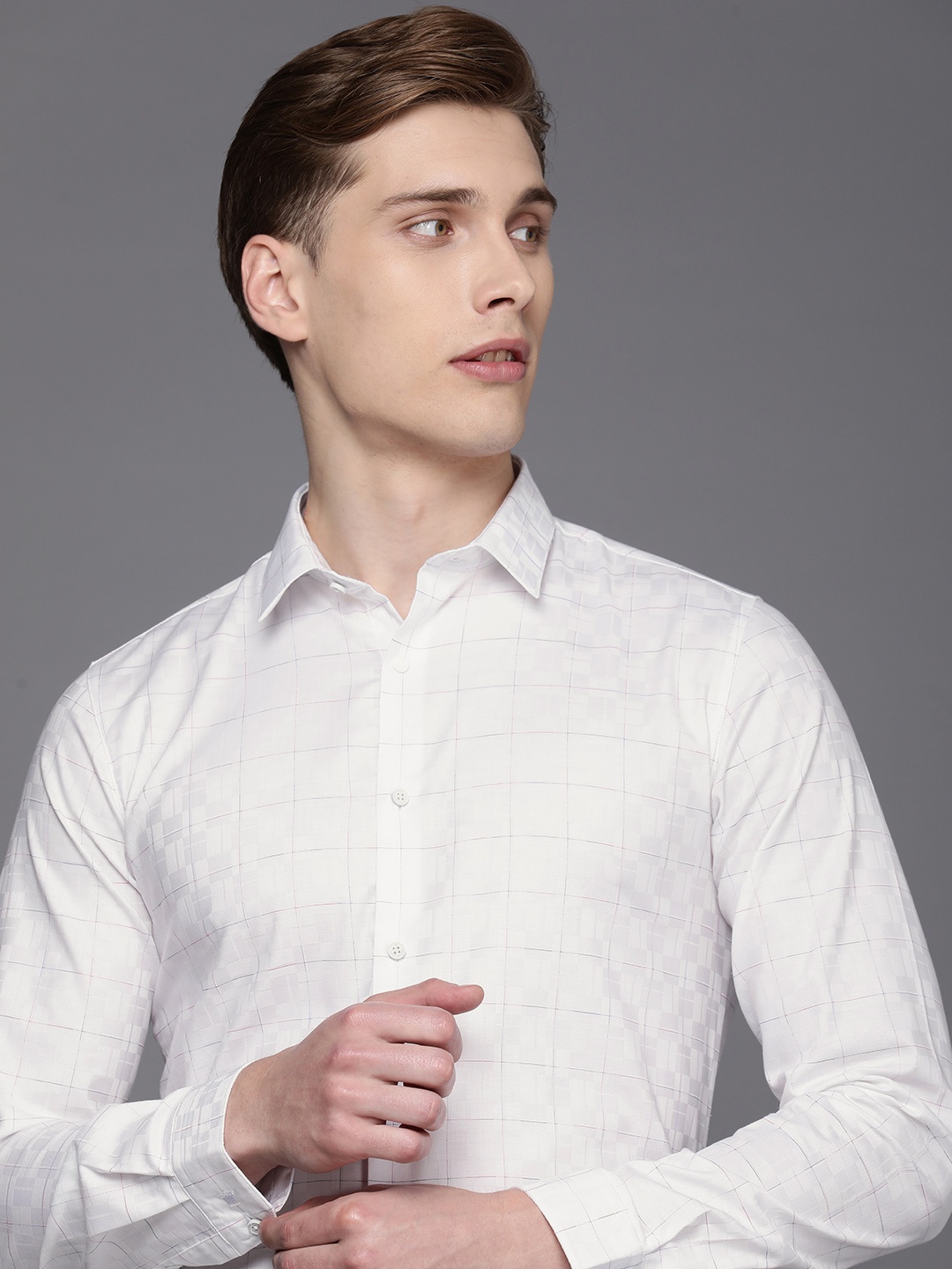 

Louis Philippe Ath.Work Men Super Slim Fit Opaque Checked Formal Shirt, White