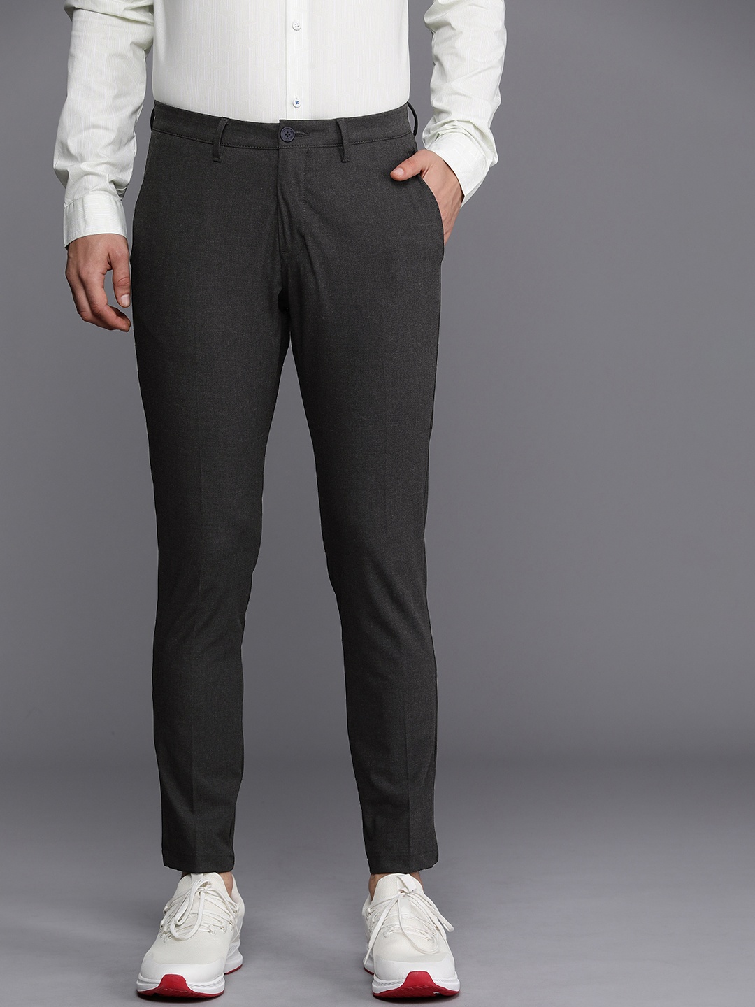 

Louis Philippe Ath.Work Men Comfort Tapered Fit Trousers, Charcoal