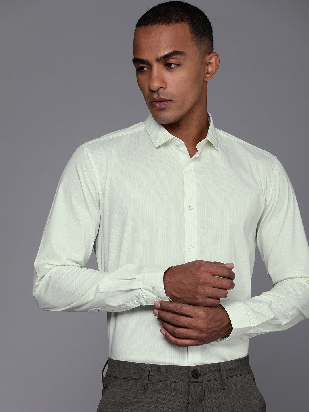

Louis Philippe Ath.Work Super Slim Fit Opaque Striped Formal Shirt, Green