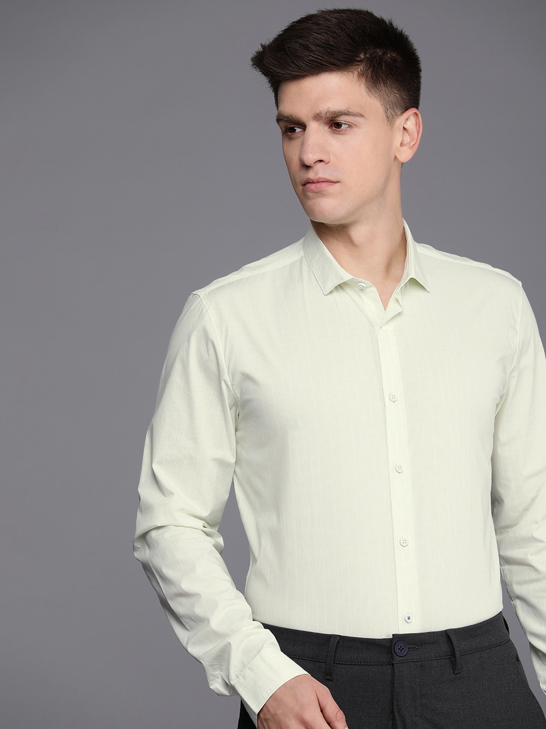 

Louis Philippe Ath.Work Men Super Slim Fit Striped Formal Shirt, Green