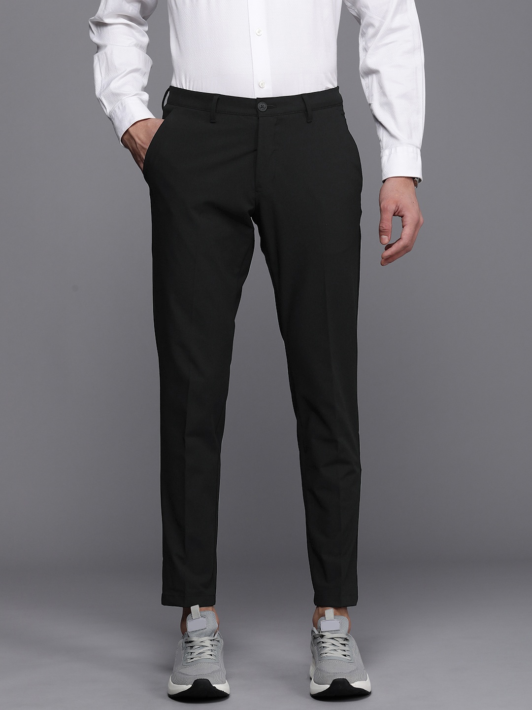 

Louis Philippe Ath.Work Men Comfort Tapered Fit Trousers, Black