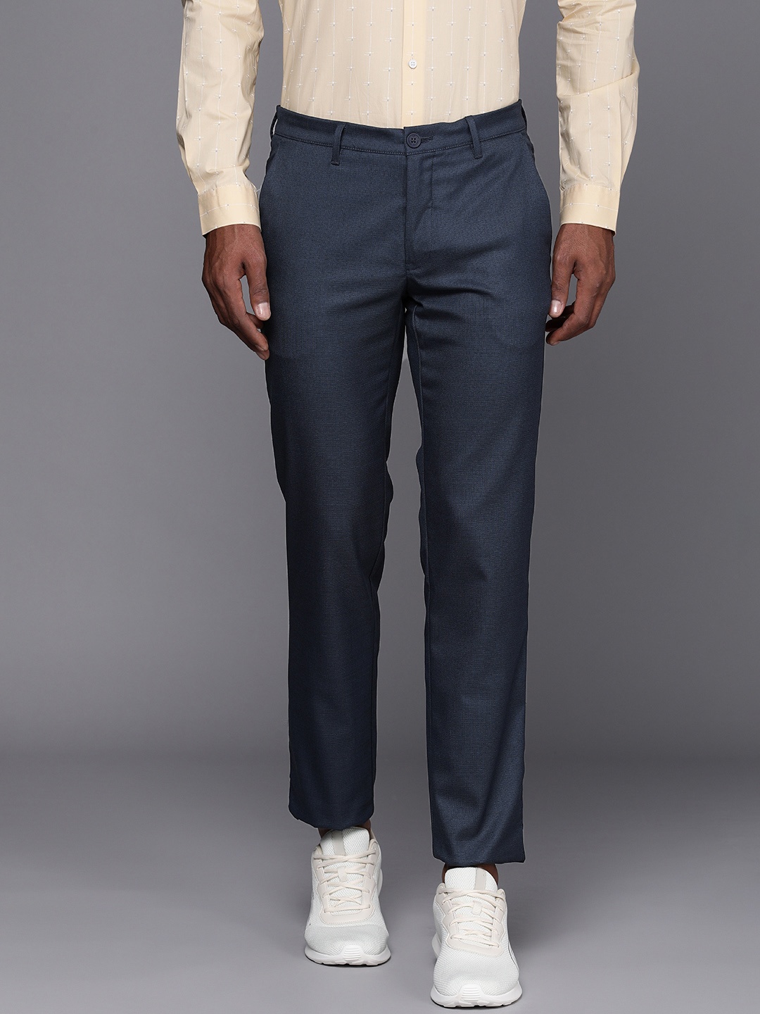 

Louis Philippe Ath.Work Men Tapered Fit Low-Rise Trousers, Navy blue