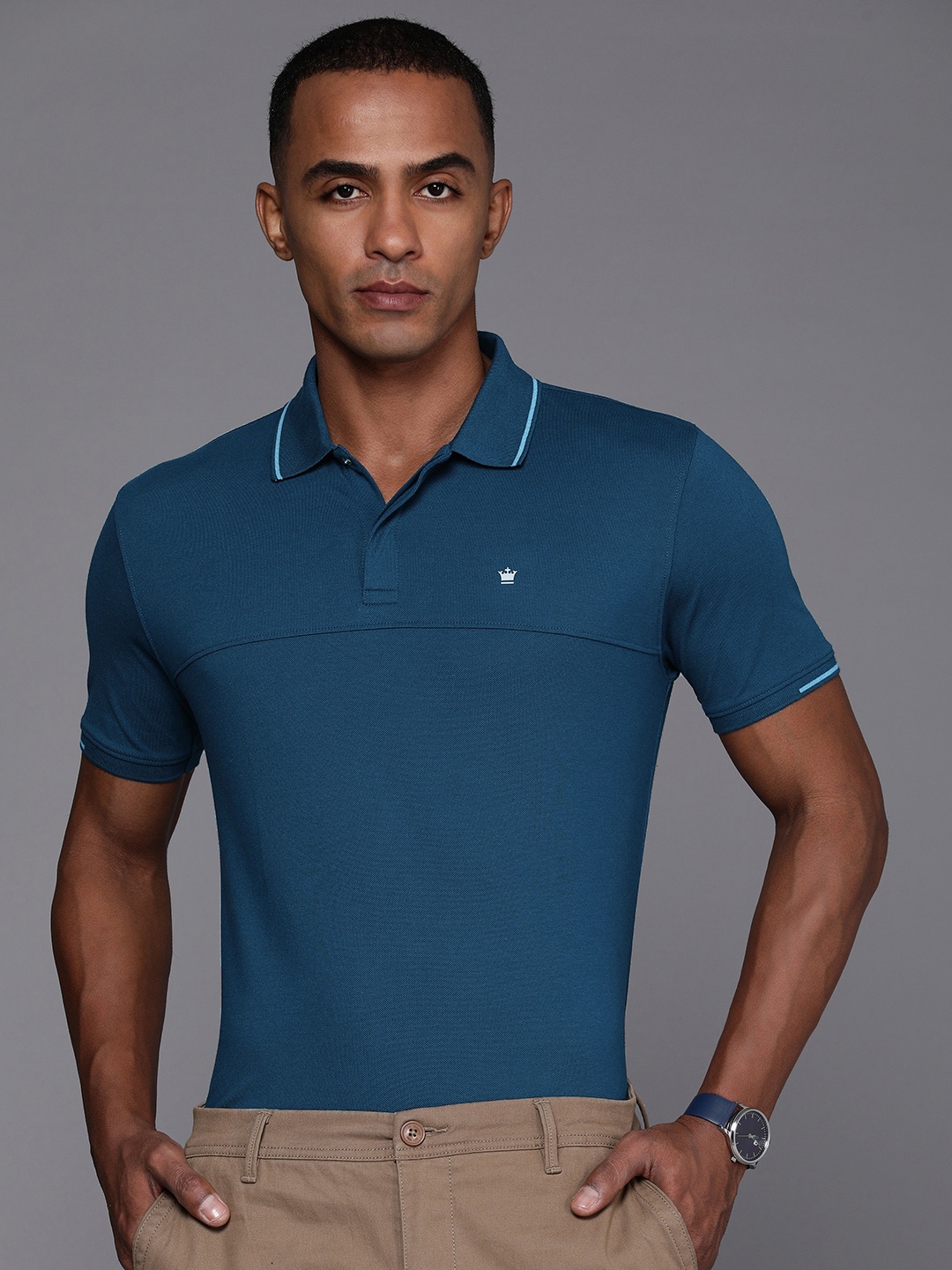 

Louis Philippe Ath.Work Solid Polo Collar Slim Fit T-shirt, Teal