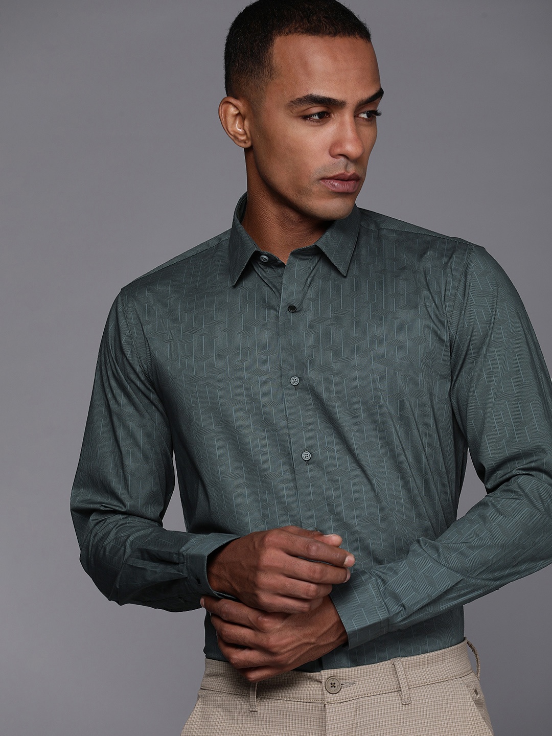 

Louis Philippe Ath.Work Super Slim Fit Opaque Striped Formal Shirt, Grey