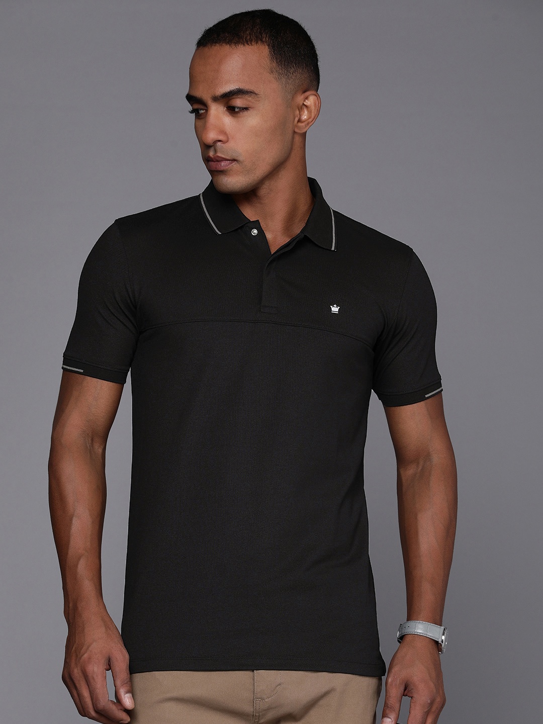 

Louis Philippe Ath.Work Solid Polo Collar Slim Fit T-shirt, Black