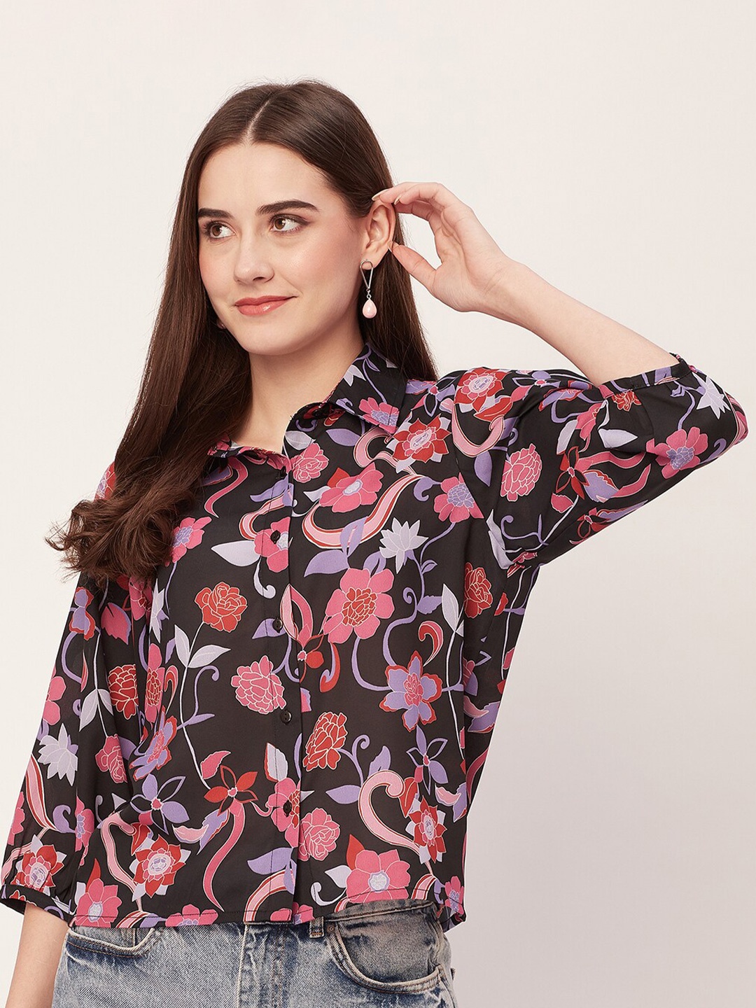 

Moomaya Floral Printed Casual Shirt, Black