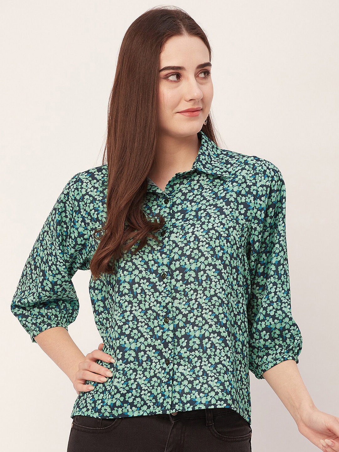 

Moomaya Floral Printed Casual Shirt, Sea green