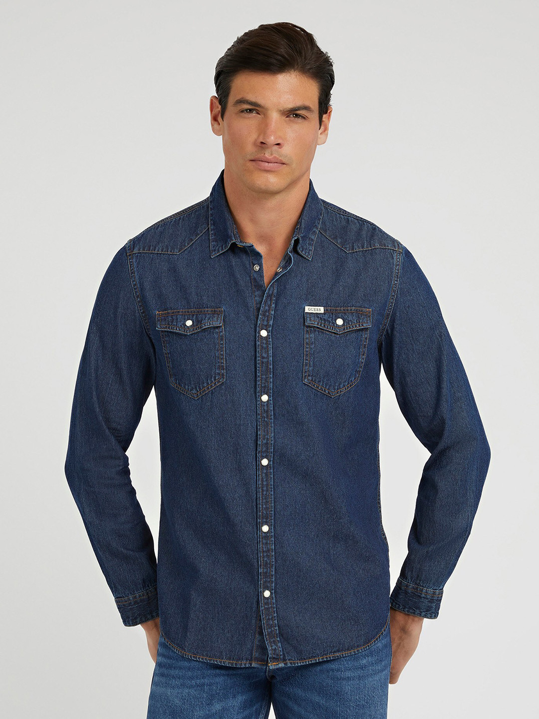 

GUESS Slim Fit Pure Cotton Denim Shirt, Blue