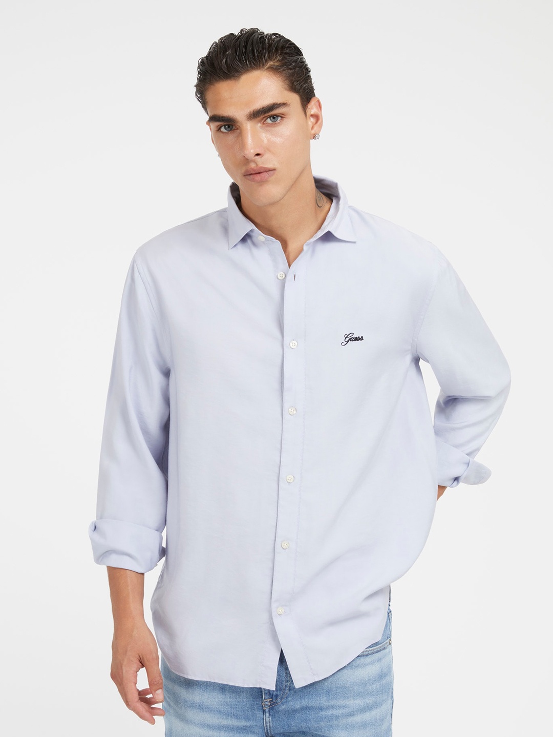 

GUESS Spread Collar Casual Shirt, Blue