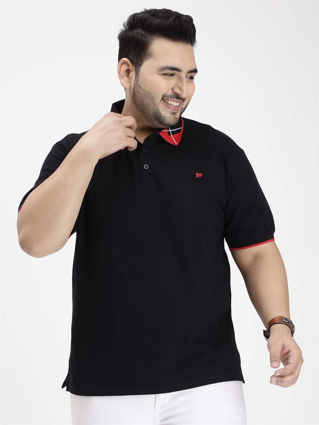 

Toodle Plus Plus Size Polo Collar Casual Cotton T-shirt, Black