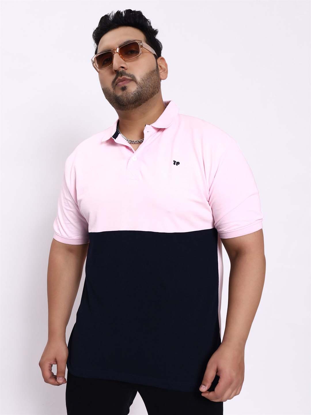 

Toodle Plus Plus Size Colourblocked Polo Collar T-shirt, Navy blue
