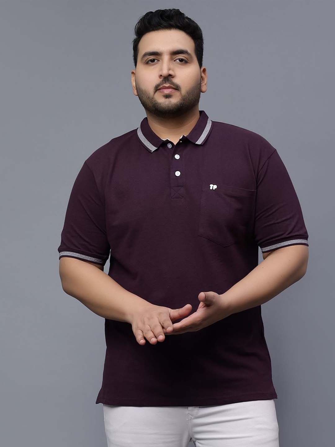 

Toodle Plus Plus Size Polo Collar Casual Cotton T-shirt, Burgundy