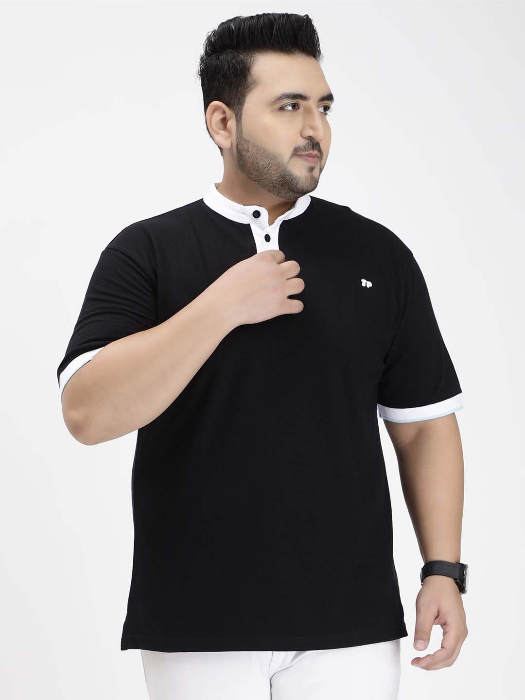 

Toodle Plus Plus Size Polo Collar T-shirt, Black