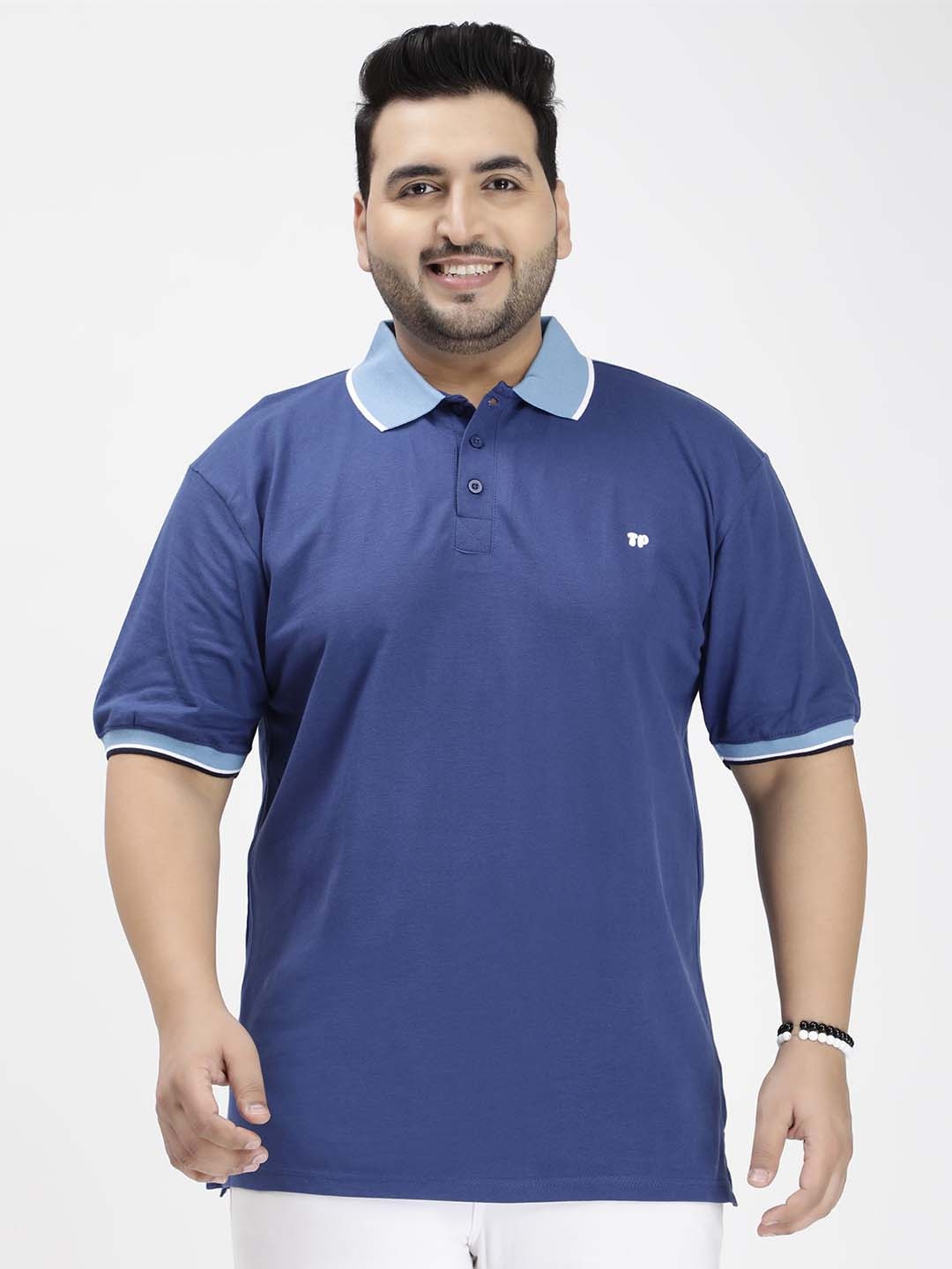 

Toodle Plus Plus Size Polo Collar Casual Cotton T-shirt, Blue