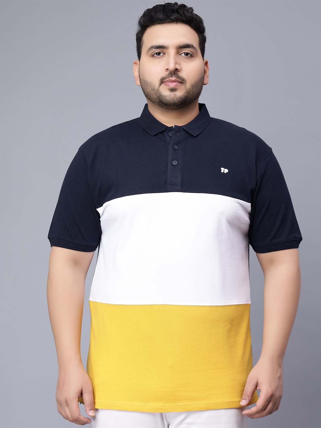 

Toodle Plus Size Colourblocked Polo Collar Cotton T-shirt, Yellow