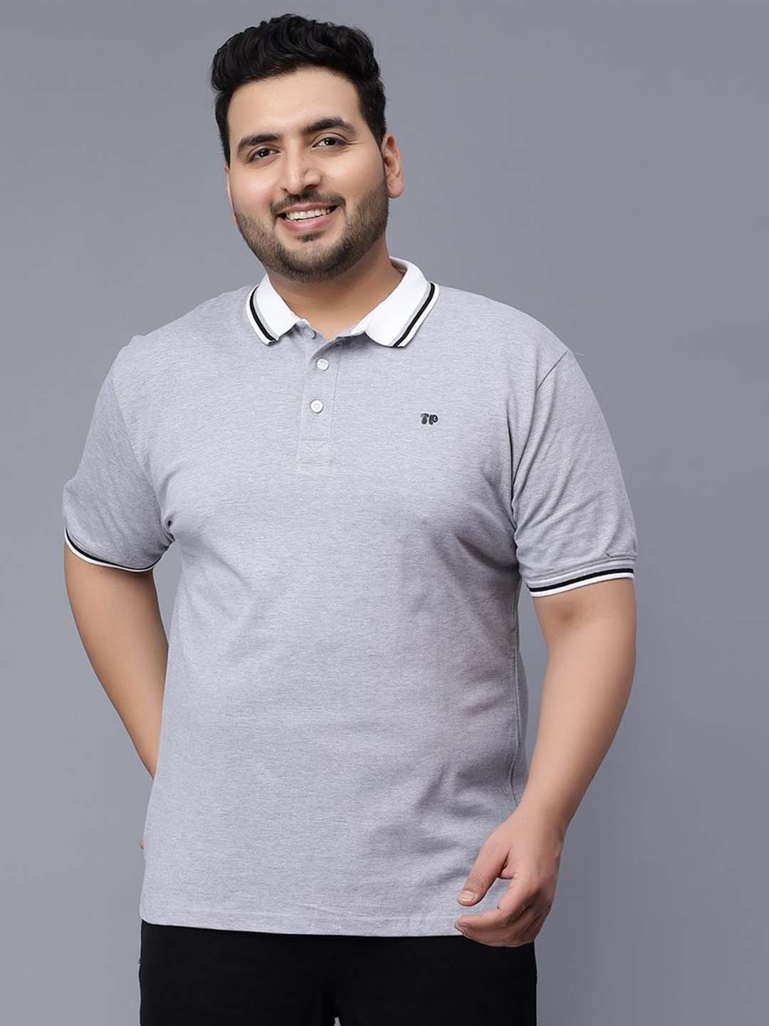

Toodle Plus Size Polo Collar Cotton T-shirt, Grey