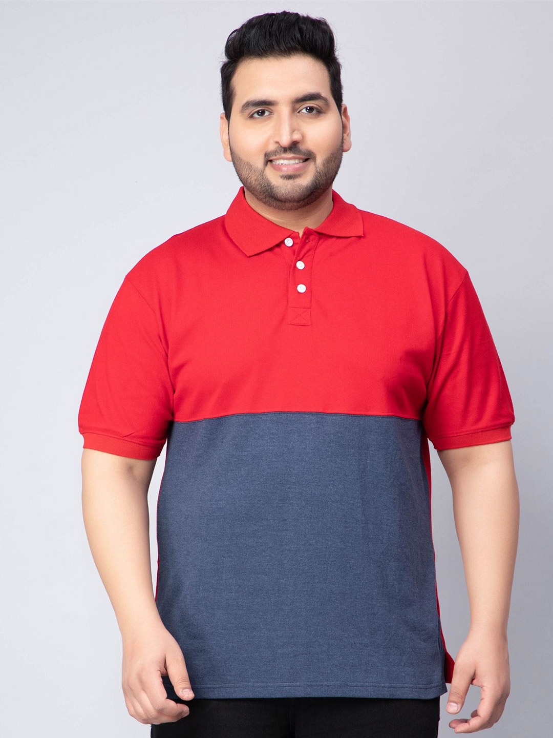 

Toodle Plus Size Colourblocked Polo Collar Cotton T-shirt, Red