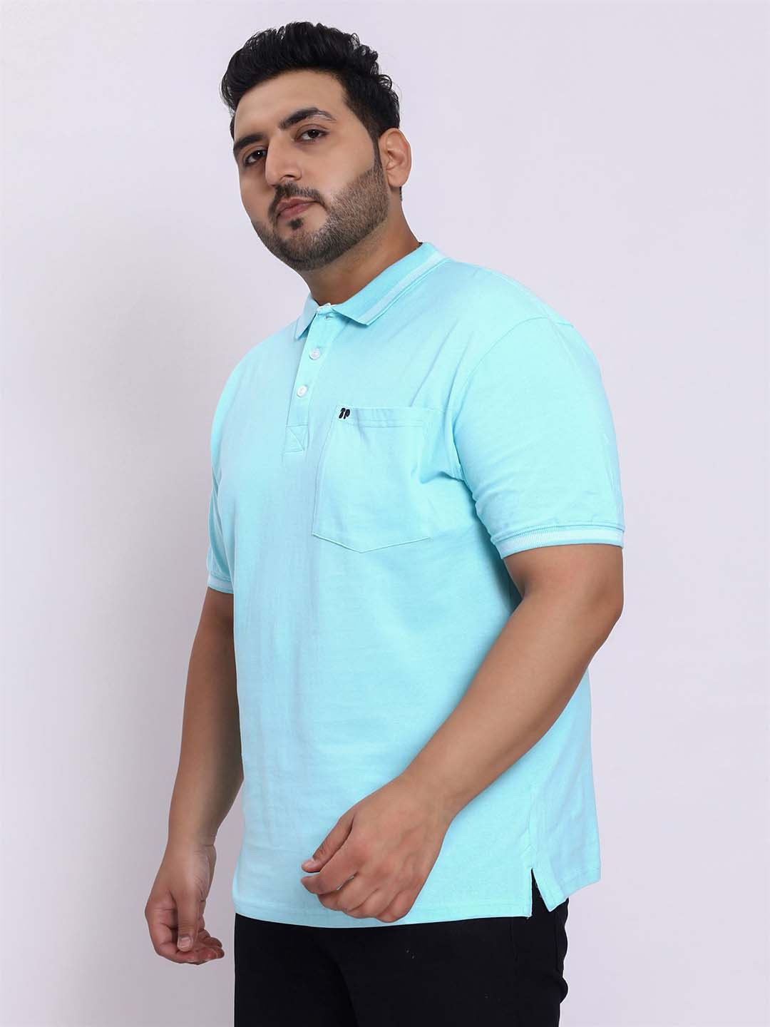 

Toodle Plus Plus Size Polo Collar Casual Cotton T-shirt, Turquoise blue