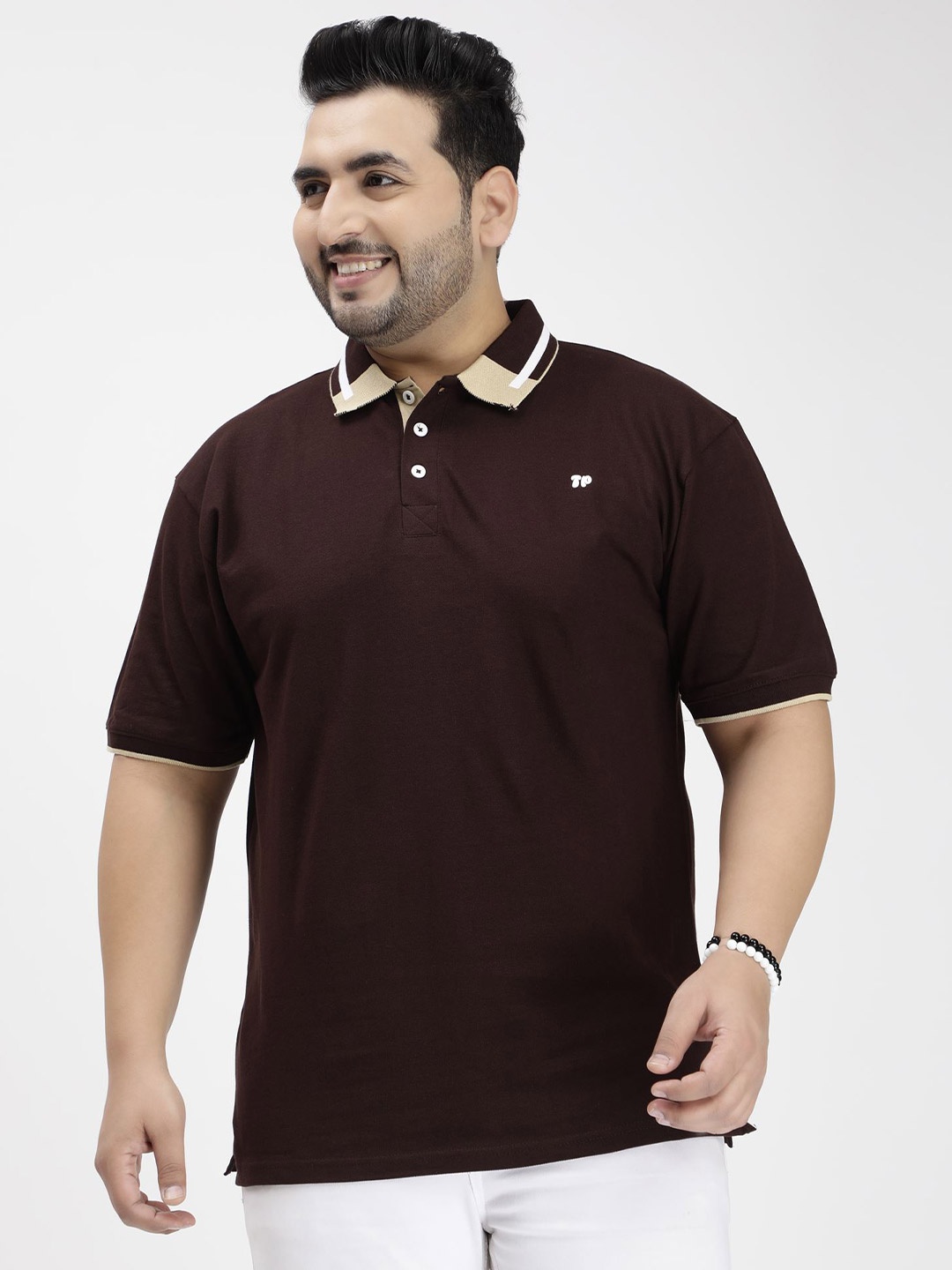 

Toodle Plus Size Polo Collar Cotton T-shirt, Brown