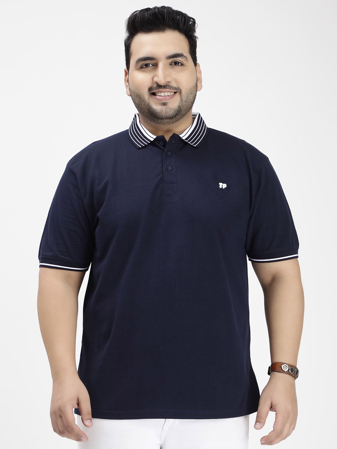 

Toodle Plus Size Polo Collar Cotton T-shirt, Navy blue