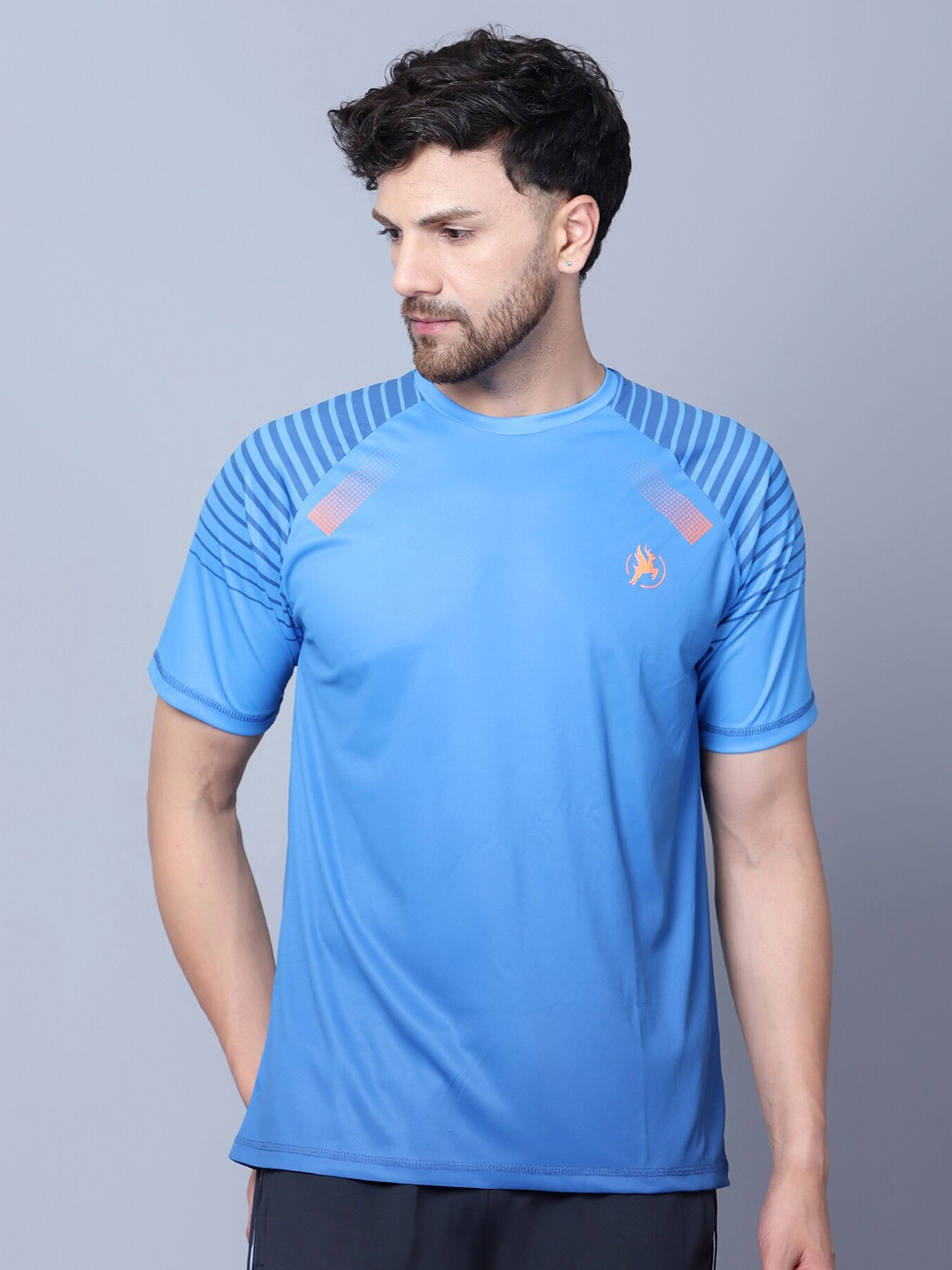 

Trenz Striped Raglan Sleeves Moisture Wicking T-shirt, Blue