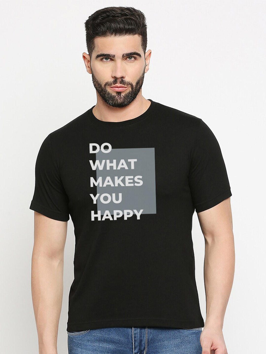 

MOD ECRU Typography Printed Cotton T-Shirt, Black