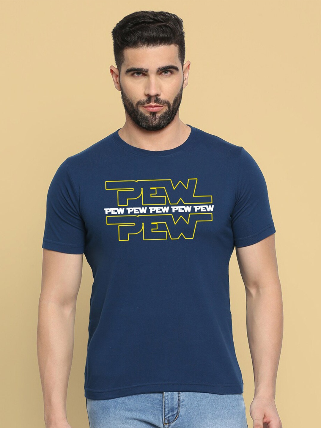 

MOD ECRU Typography Printed Cotton T-Shirt, Blue
