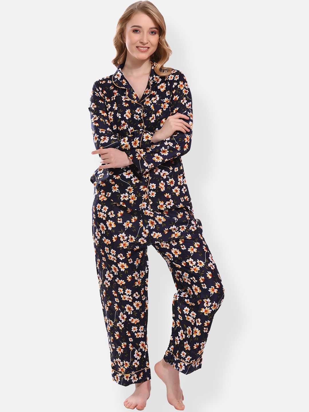 

FIMS Floral Printed Shirt With Trousers, Blue