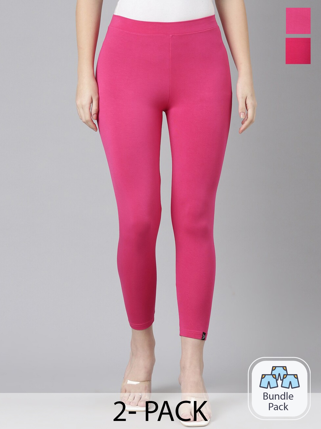 

Twin Birds Pack Of 2 Women Solid Skinny Fit High Ankle Cropped Leggings, Pink
